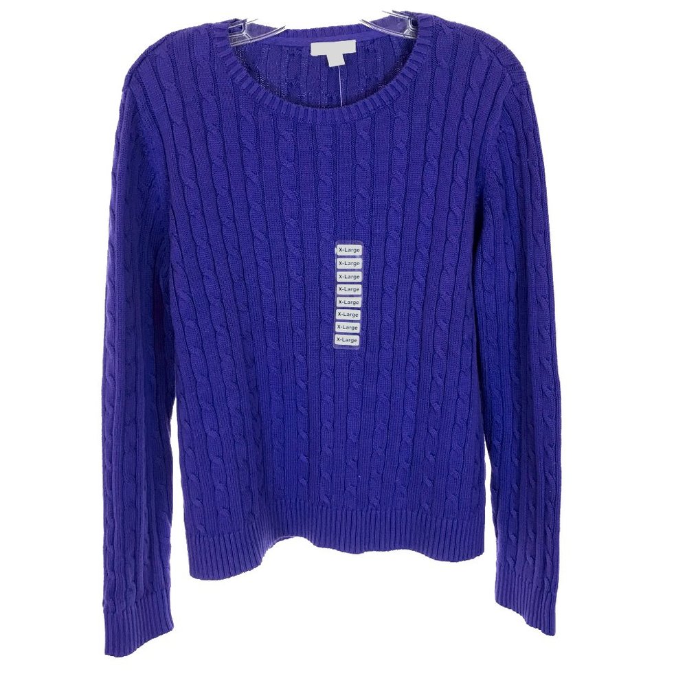 NWT Womens Size XL Macys Charter Club Purple Pure Cotton Cable Knit Sweater